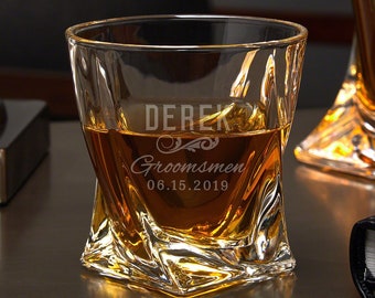 Etched Twist Whiskey Glass - Personalized Groomsmen Gift, Etched Rocks Glass, Bourbon Lover Gift