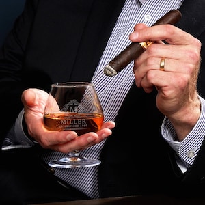 Personalized Cigars and Brandy Gift Set - Engraved Cognac Snifter, Brandy Glass, Perfect Bourbon and Cigar Lover Gift
