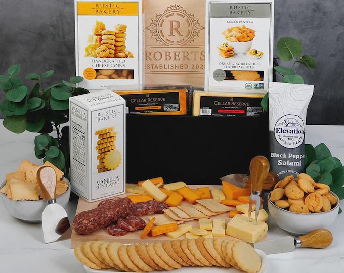 Gourmet Charcuterie Gift Basket with Cheese Board and Knives Set - Housewarming Gift