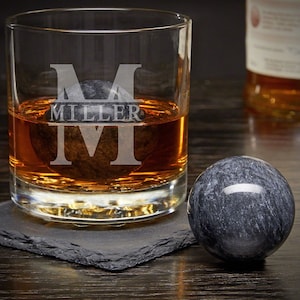 Custom Rocks Glass with Whiskey Stones - Etched Whiskey Glass for Best Man and Groomsmen Proposal Gifts, Whiskey Stone Gift Set