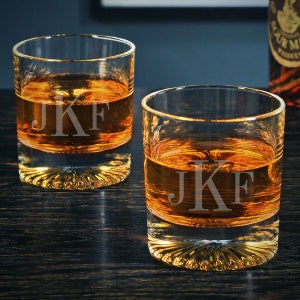 Custom Monogram Whiskey Glasses - Personalized Scotch glasses, Etched Rocks Glasses, Vintage Old Fashioned Glass Tumblers *
