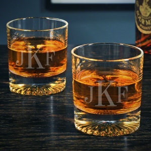 Churchill Custom Monogram Whiskey Glasses - Personalized Scotch glasses, Etched Rocks Glasses, Vintage Old Fashioned Glass Tumblers *