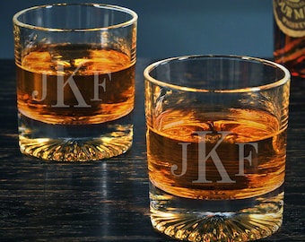 Churchill Custom Monogram Whiskey Glasses - Personalized Scotch glasses, Etched Rocks Glasses, Vintage Old Fashioned Glass Tumblers *