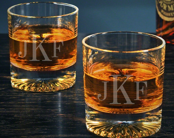Custom Monogram Etched Whiskey Glasses – Personalized Scotch Glass