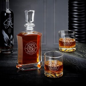 Etched Whiskey Glass Firefighter Gift Maltese Cross, First Responder Gift Basket, Whiskey Lover ...