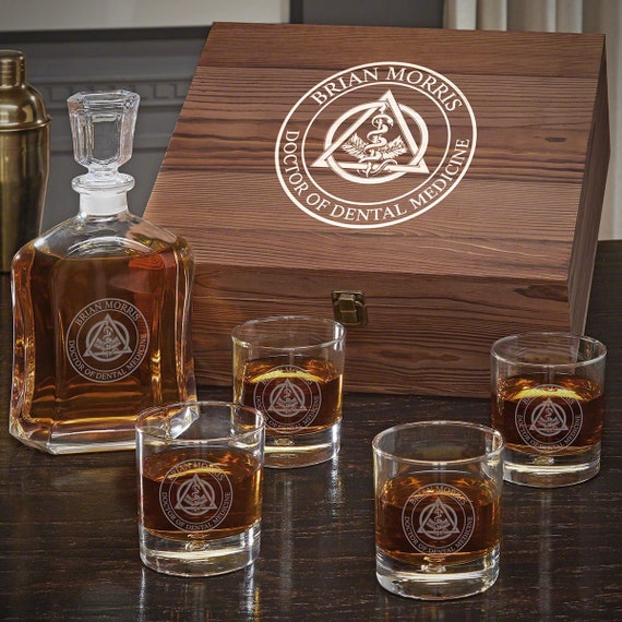 Engraved Whiskey Set - Dentist Gift For Men, Custom Decanter Set, Med School Gift, Dentist Graduation, Engraved Whiskey Gift Set