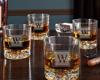 Engraved Whiskey Glasses - Glacier Bottom Whiskey Glasses, Monogrammed Glasses, Housewarming Gift, Retirement Gift -