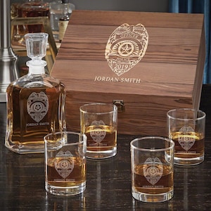 Custom Police Whiskey Decanter Set - Personalized Police Officer Gift, Police Badge Engraved Decanter, Police Retirement Gift