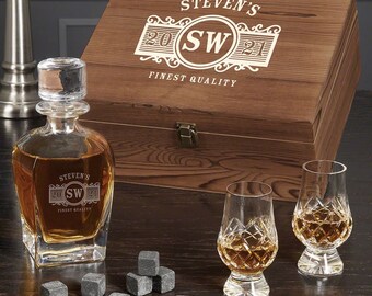 Custom Decanter with Glencairn Glasses - Engraved Decanter, Cut Crystal Glasses, Bourbon Gift Box, Bourbon Decanter, Bourbon Lover Gift -