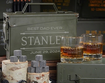 Personalized Ammo Can Whiskey Set - Etched Rocks Glasses, Custom Ammo Box,  Groomsmen Gifts, Best Man Gift, Wedding Party Gift -