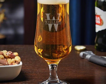 Verre à bière à pied personnalisé - Cadeau pour les amateurs de bière, verre à bière tulipe, verre à bière personnalisé, cadeau de mariage, cadeau de pendaison de crémaillère -