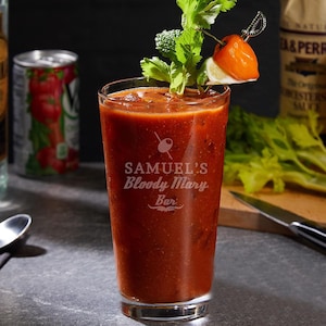Engraved Bloody Mary Glasses - Personalized Bloody Mary Cocktail Glasses, Bloody Mary Accessories,  Perfect Bloody Mary Brunch Glass -
