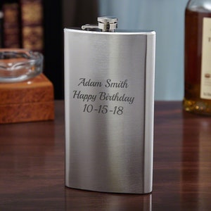 Engraved Stainless Steel Flask 12oz - Personalized with Text of Your Choice - Ideal Gift for Retirements Birthdays or Father's Day