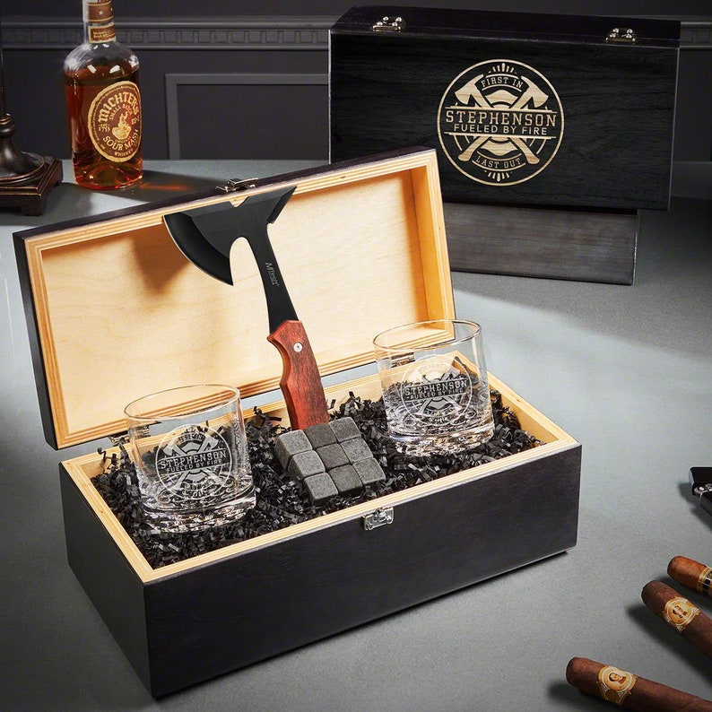 Firefighter Brotherhood Custom Whiskey Glasses and Hatchet Box Etsy