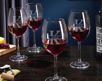 Ensemble de 4 verres à vin personnalisés - Cadeaux pour amateurs de vin, Ensemble de verres à vin gravés à l'eau-forte, Grands cadeaux pour homme et femme, Cadeau de mariage personnalisé -