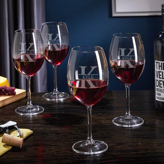 Personalized Wine Glasses Set of 4 Wine Lover Gifts, Etched Wine Glasses Set,  Great Gifts for Men Women, Custom Wedding Gift 