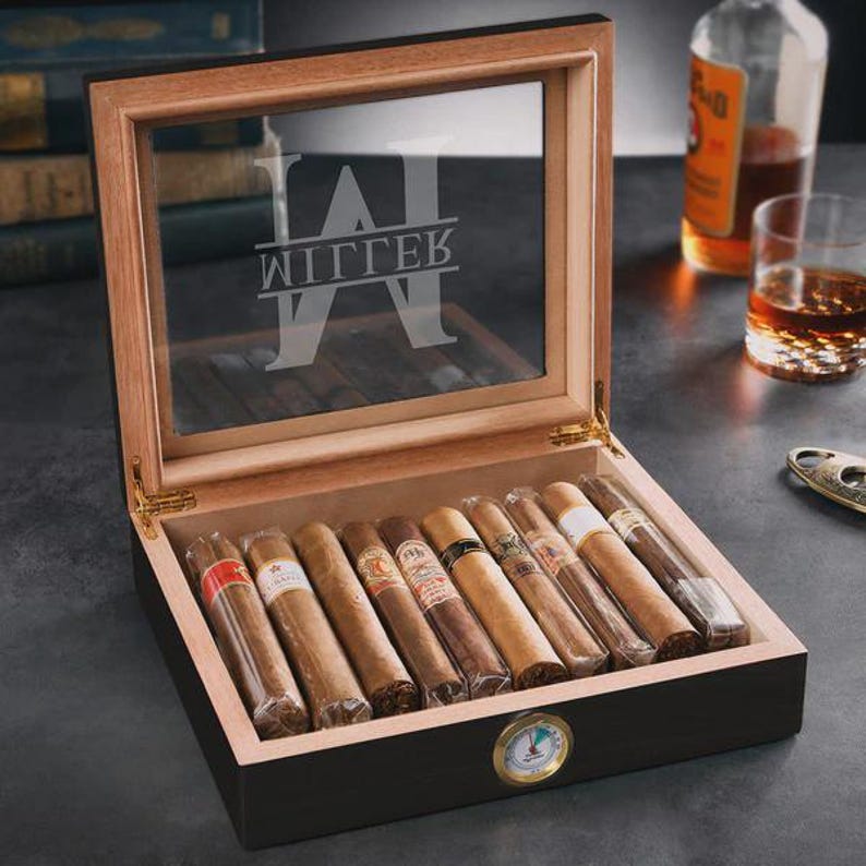 Custom Cigar Humidor Box With Hygrometer, Engraved Humidor Gift for Dad ...