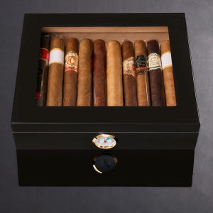 Personalized Cigar Humidor, Engraved Glass Top Humidor Box with Hygrometer, Holds 50 Cigars, Christmas Gift for Him, Groomsmen Gift Black - BLANK