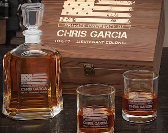 Custom Whiskey Military Gift Set- Military Gift, Engraved Whiskey Decanter, Whiskey Lover Gift, Graduation Gift, Retirement **