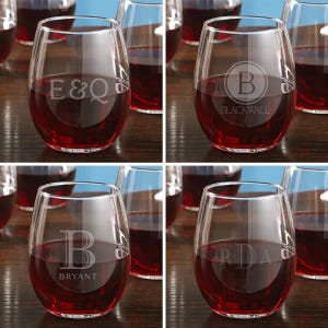 Copa de vino personalizada: copa de vino sin tallo grabada, regalo para despedida de soltera, regalo para amantes del vino, copas sin tallo personalizadas imagen 3