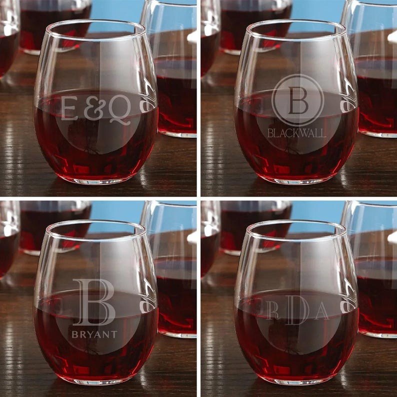 Copa de vino personalizada: copa de vino sin tallo grabada, regalo para despedida de soltera, regalo para amantes del vino, copas sin tallo personalizadas imagen 3