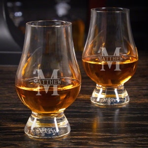 Engraved Glencairn Glasses - Etched Whiskey Glasses, Engraved Scotch Snifters, Whiskey Neat Glass, Glencarin Bourbon Glasses *