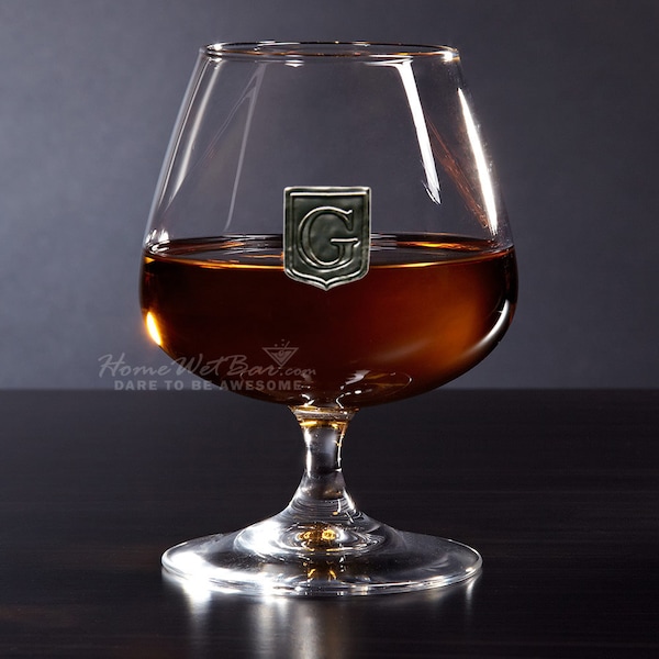 Regal Crested Cognac Brandy Glass - Personalized Whiskey Snifter Glass, Brandy Gift