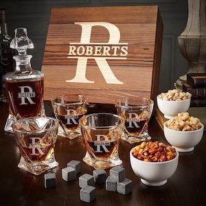 Custom Whiskey Decanter Set with Whiskey Glasses 11pc - Engraved Decanter, Whiskey Stones Gift Set, Whiskey Lover Gift for Dad