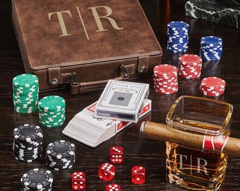 Custom Poker Chip Set – Personalized Poker Case, Cigar Glass, Custom Poker Set, Father's Day Gift for Dad, Poker Gift, Poker Player Gift