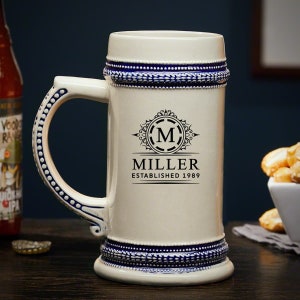 Engraved Ceramic Beer Stein Vintage Beer Stein, Hand-Painted Stein, Groomsmen Gifts image 1