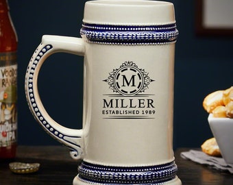 Engraved Ceramic Beer Stein - Vintage Beer Stein, Hand-Painted Stein, Groomsmen Gifts -