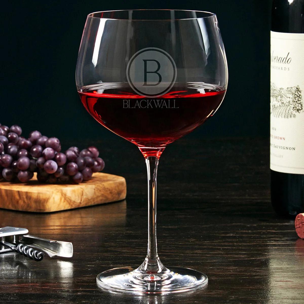 Etched Balloon Red Wine Glass