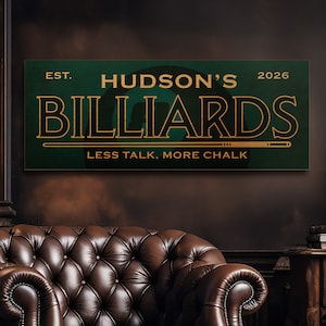 Rack’Em Custom Vintage Billiards Sign – Game Room Decor, Personalized Man Cave Sign, Pool Hall Wall Art