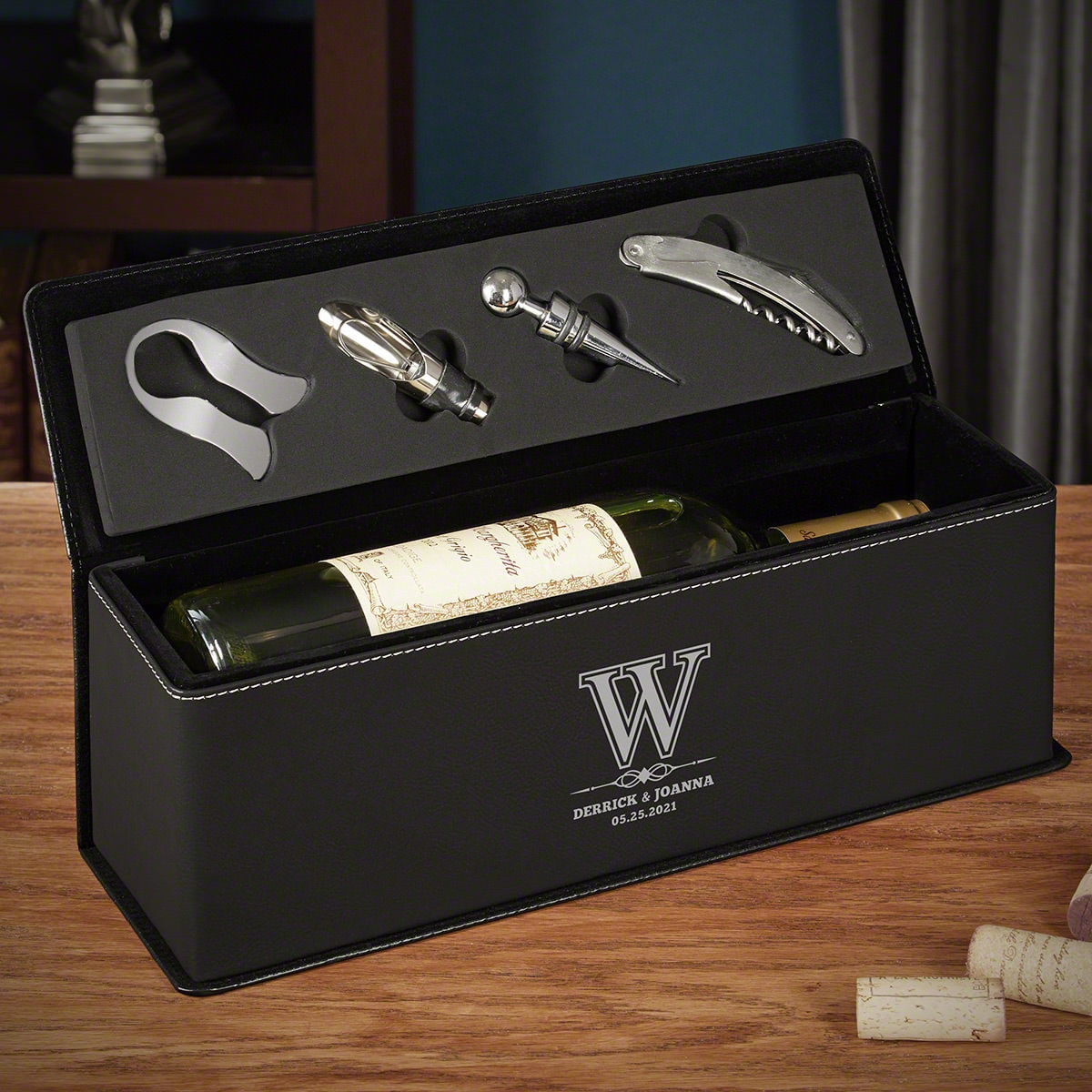 Luxury Double Leather Box Wine Bottle Case Wooden Wine Box