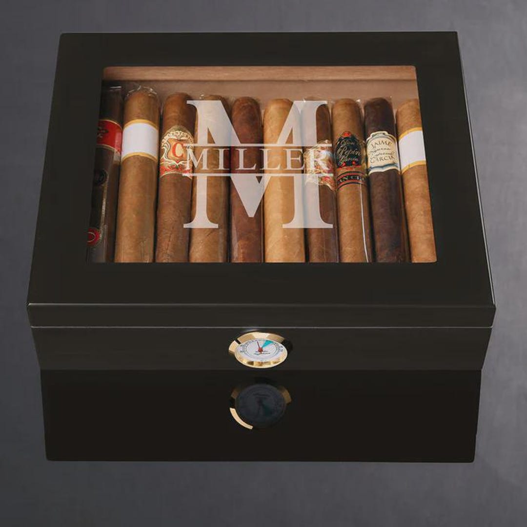 Custom Cigar Humidor Box With Hygrometer, Engraved Humidor Gift for Dad ...