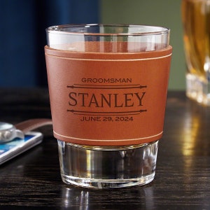 Custom Leather Whiskey Glass - Leather Wrapped Glass, Personalized Gift for Him, Whiskey Lover Gift, Groomsman Gift
