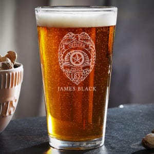 Custom Etched Pint Glass For Police - Police Officer Gift, Law Enforcement Gift, Personalized Cop Gift, Police Retirement Gift