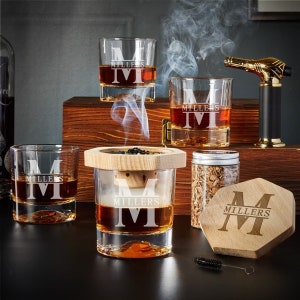 Black Diamond Engraved Cocktail Smoker Kit - Glacier Bottom Glasses, Gift for Whiskey Lovers, Whiskey Smoker Set, Old Fashioned -
