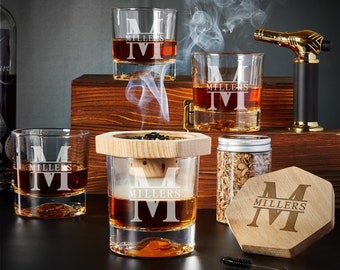 Black Diamond Engraved Cocktail Smoker Kit - Glacier Bottom Glasses, Gifts for Whiskey Lovers, Custom Smoked Cocktail Kit Old Fashioned -