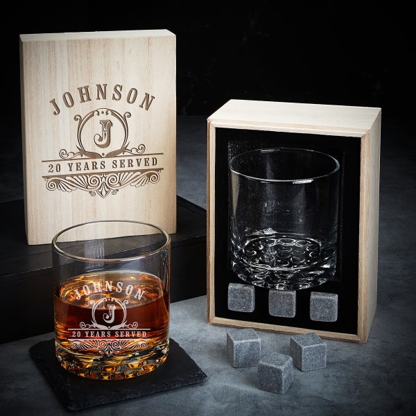 Men's Gift Set with Custom Whiskey Glass - Etched Whiskey Glass, Whiskey Lover Gift, Stocking Stuffer, Whiskey Gift