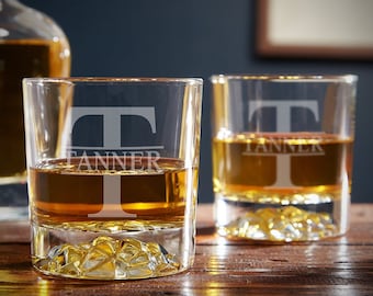 Glacier Bottom Whiskey Glass - Personalized Glacier Glass Set, Custom Whiskey Glass, Barware Gifts for Husband, Dad, Whiskey Rocks Glasses