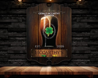 Custom Irish Pub Sign - Personalized Name Bar Decor, Wooden Irish Style, Home Bar Gift Idea
