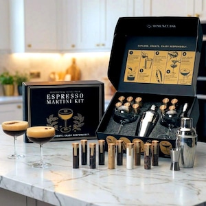 Espresso Martini Kit, DIY Cocktail Infusion Set, Coffee Cocktail Gift, Martini Shaker Set with Coupe Glasses
