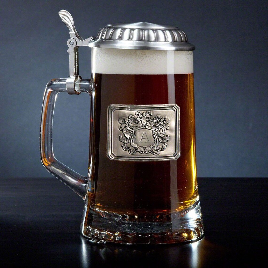personalized beer stein with family crest