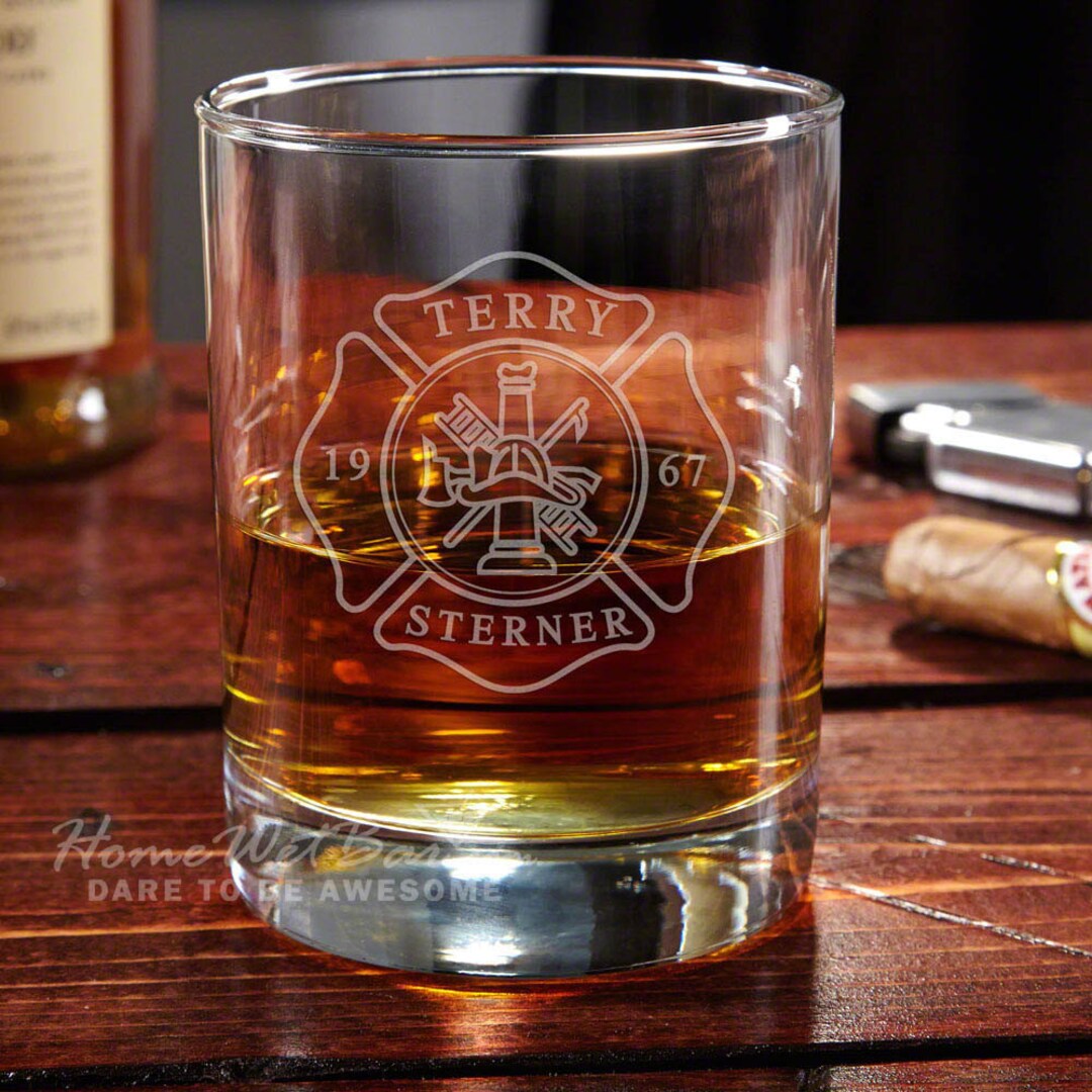 Eastham Firefighter Personalized Whiskey Glass Fire Emblem Christmas