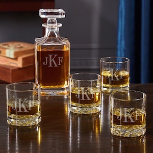 Monogrammed Whiskey Decanter Set - Personalized Decanter Set, Vintage Engraved Decanter, Whiskey Glasses, Wedding Gift, Personalized Gift