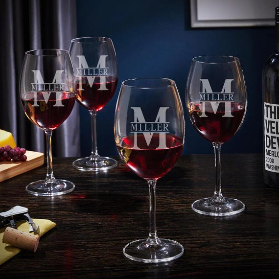 Personalized Wine Glasses Set of 4 - Wine Lover Gifts, Etched Wine Glasses Set, Stemmed Wine Glass, Wine Gift Set, Personalized Gift