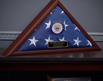 Custom Navy Flag Display Case - Made in USA Veterans Gift, Engraved Navy Memorial Flag Case, Burial Flag Case, Retirement Gift -