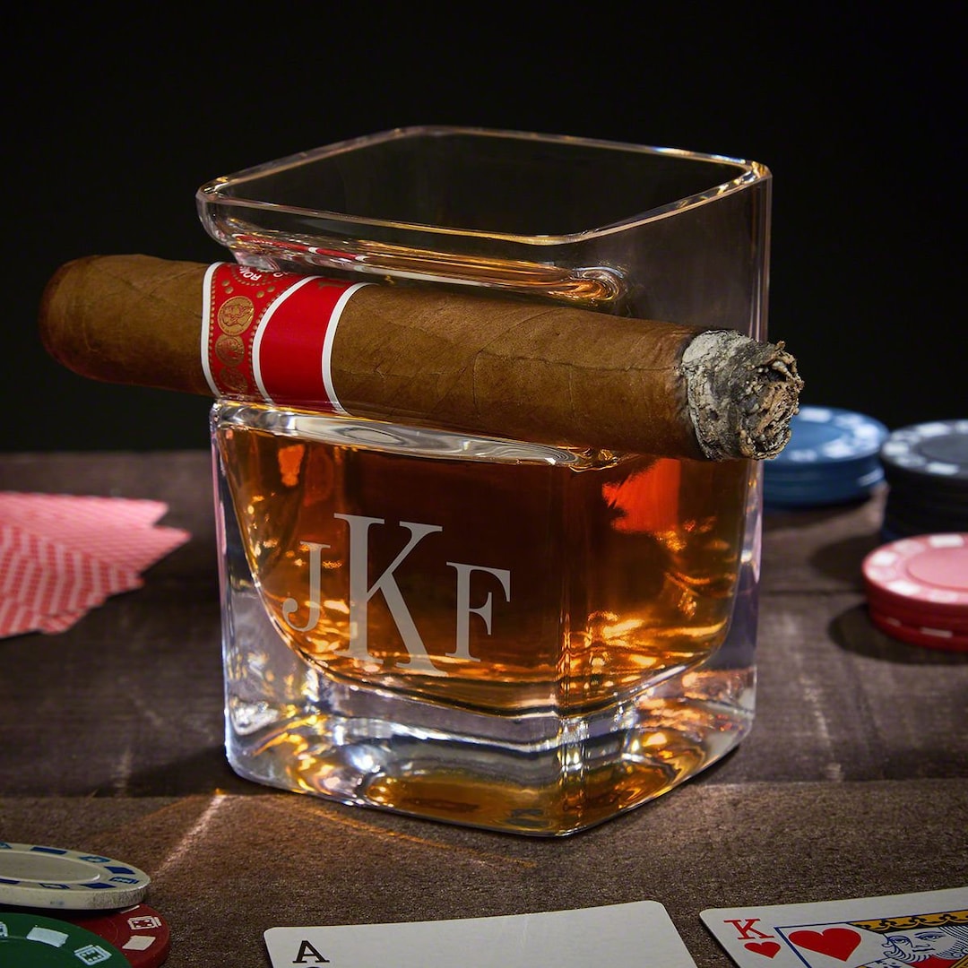 Engraved Cigar Holding Whiskey Glass Gifts for Whiskey Lovers, Engraved Bourbon Glass, Whiskey ...