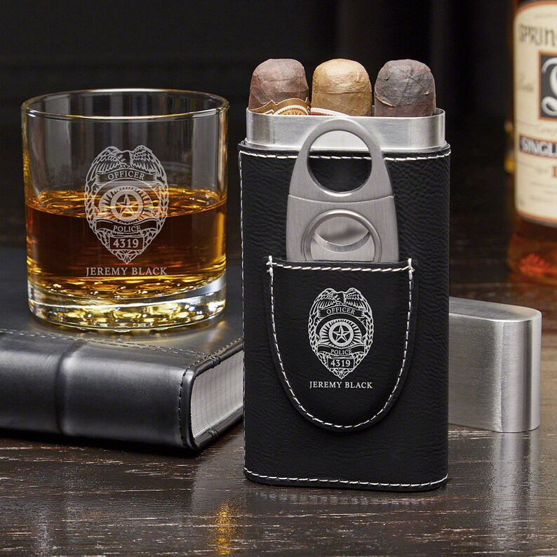 Police Badge Custom Cigar Case and Buckman Glass Police - Etsy